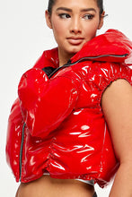 Amor Red Shiny PU Puffer Vest with Pop Out Heart Design