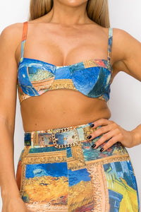 Madeline Multi Blue Masterpiece Print Bra Top and Leggings Set