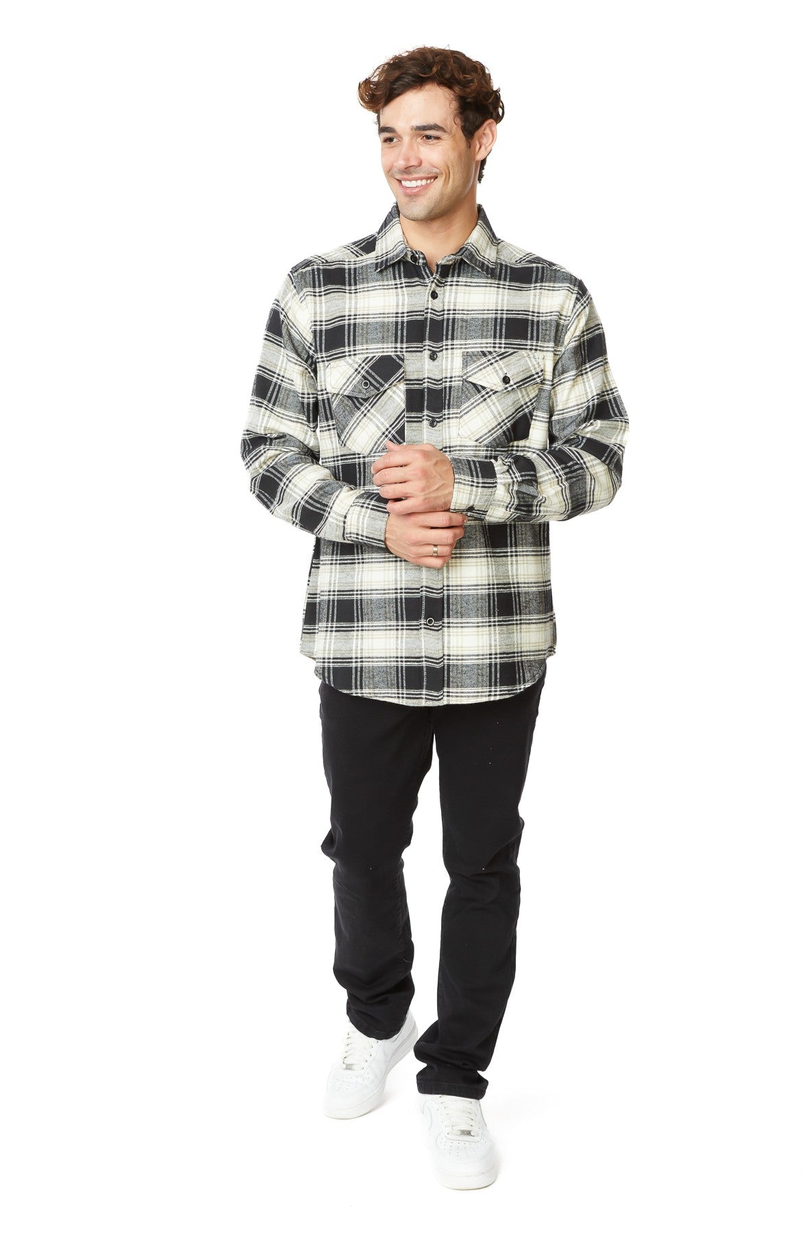 Shane Black and White Ultra Soft Flannel Long Plaid Shirt