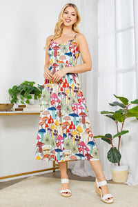 Hippie White Whimsical Mushroom Print Cami Dress