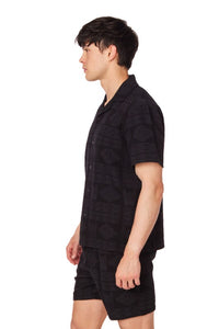 Leonardo Black Textured Short Sleeve Men's Button Down Shirt