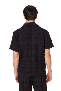 Leonardo Black Textured Short Sleeve Men's Button Down Shirt