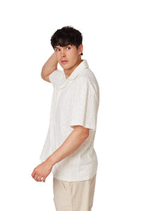 Casanova Men's White Heart Crochet Textured Short Sleeve Shirt