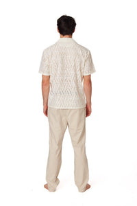 Adolpho White Crochet Textured Button Up Men's Shirt