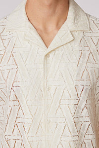 Adolpho White Crochet Textured Button Up Men's Shirt