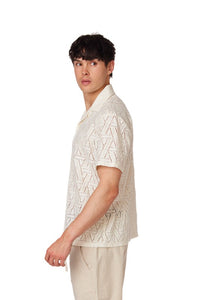 Adolpho White Crochet Textured Button Up Men's Shirt