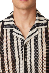 Francesco Black and White Crochet Textured Button Up Men's Shirt