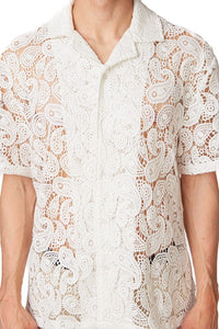 Reynaldo White Paisley Lace Crochet Textured Shirt