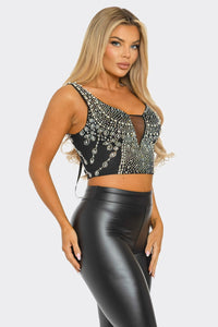 Bryn Rhinestone and Pearl Embellished Crop top