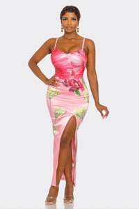 Sadie Satin Floral Print Maxi Dress