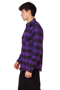 Terry Purple Flannel Long Buffalo Plaid Shirt