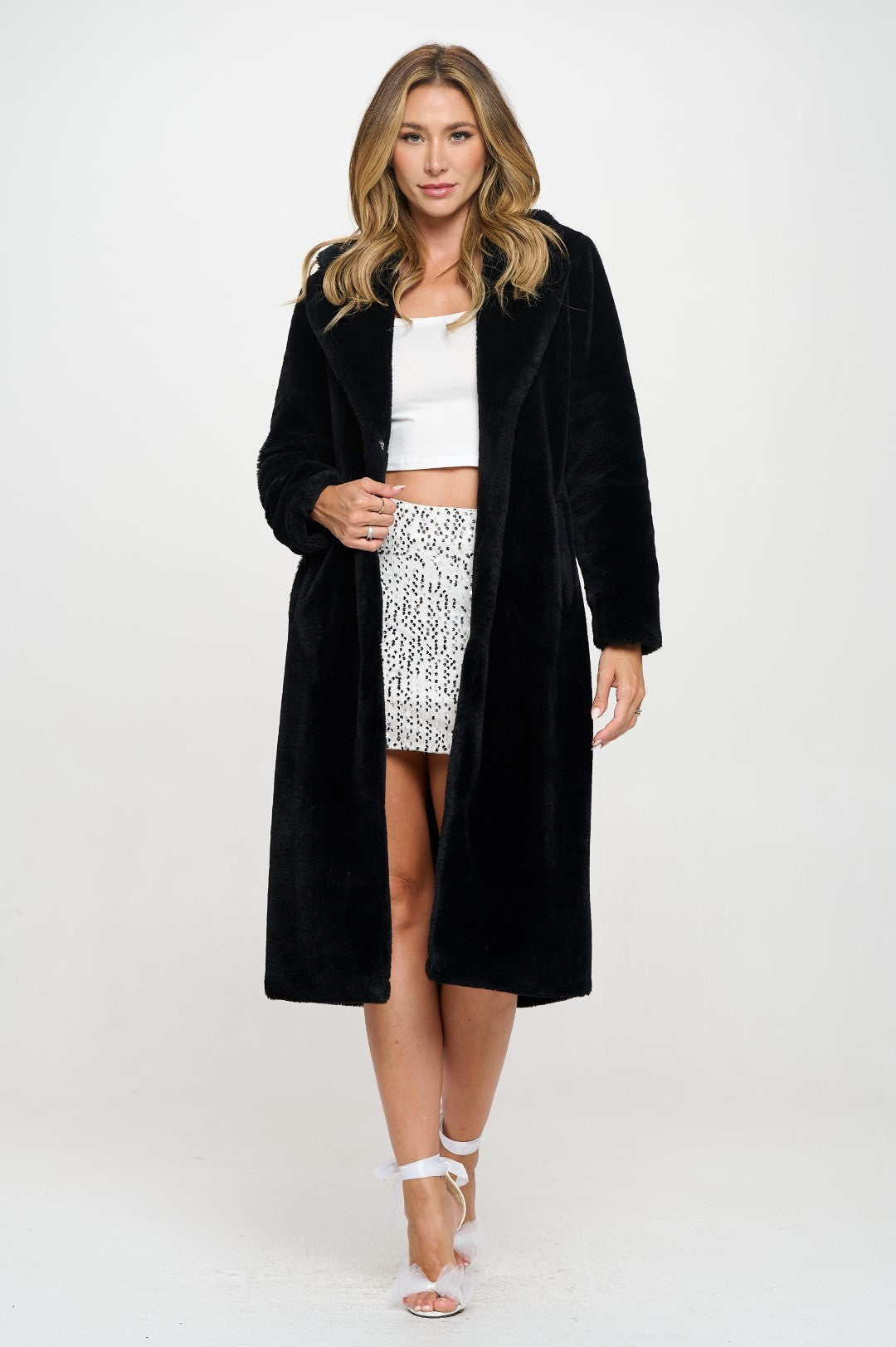 Piper Black Fluffy Full Length Coat