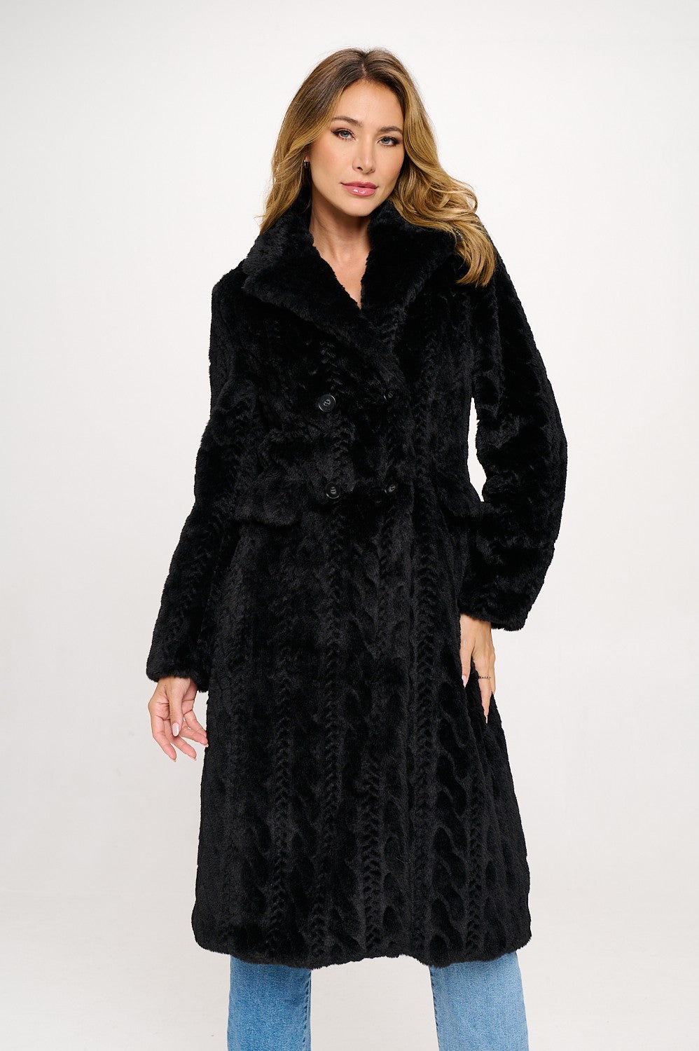 Miranda Black Faux Fur Trendy Trench Coat