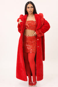 Destiny One-Size Oversized Red Faux Fur Full Length Coat