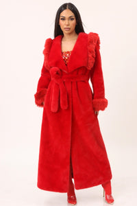 Destiny One-Size Oversized Red Faux Fur Full Length Coat