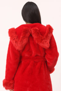 Destiny One-Size Oversized Red Faux Fur Full Length Coat