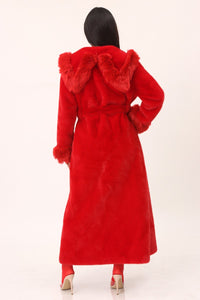 Destiny One-Size Oversized Red Faux Fur Full Length Coat