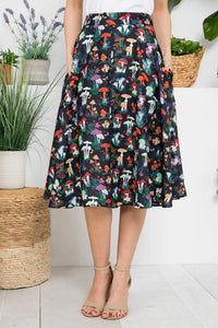 Maitake Garden Mushroom Print Swing Skirt