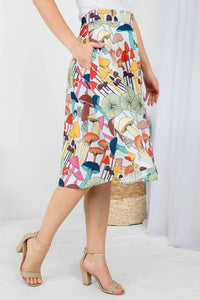 Truffle White Multi Mushroom Print Swing Skirt