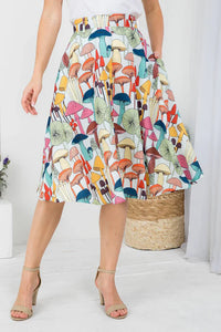 Truffle White Multi Mushroom Print Swing Skirt