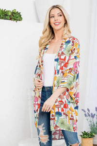 Kinoko White Colorful Mushroom Print Kimono