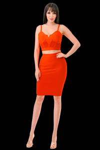 Michelle Orange Bandage Crop Top and Midi Skirt Set