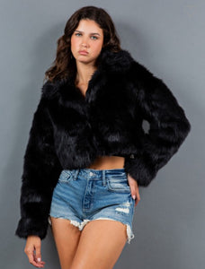 Carrie Black Soft Faux Fur Crop Coat