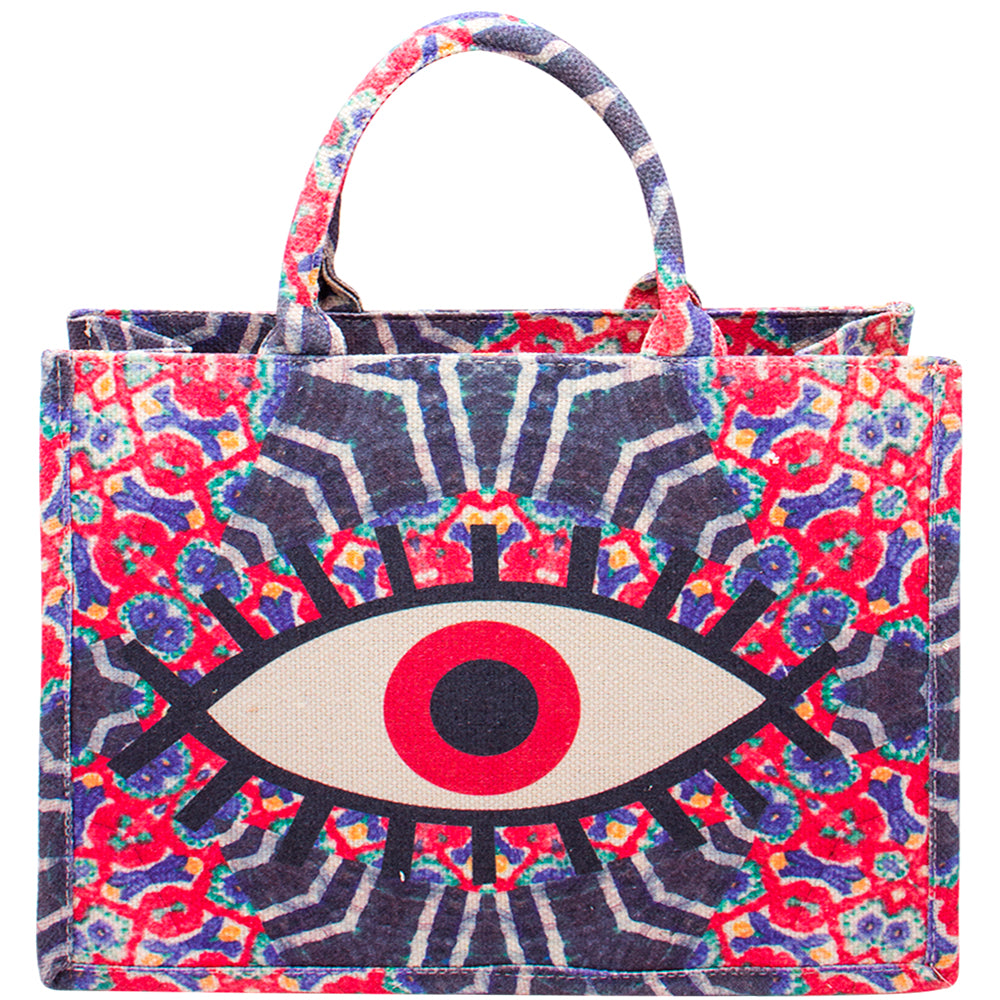 06 Multi Color Pattern Design Evil Eye Tote Bag