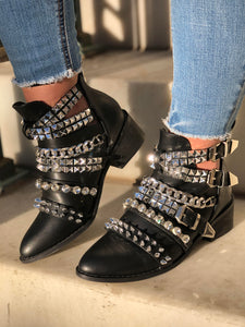 Grind Silver Booties With Rhinestones and Studs