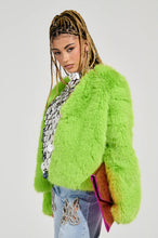 Chartreuse Slime Time Lime Faux Fur Coat