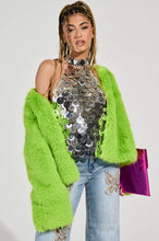 Chartreuse Slime Time Lime Faux Fur Coat