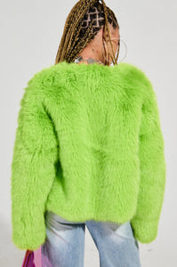 Chartreuse Slime Time Lime Faux Fur Coat