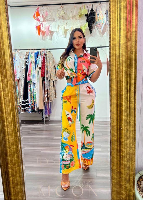 Palma Colorful Two Piece Pants Set