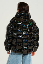 Devon Slick Black Holographic Woven Puffer Jacket