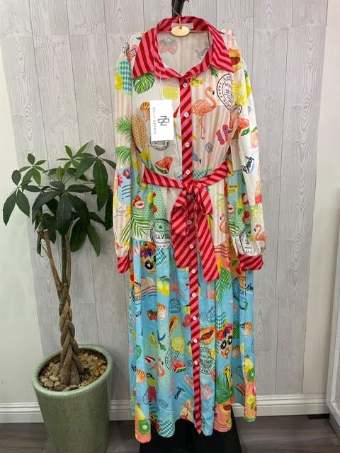 Watermelon Colorful Printed Long sleeve Long Dress