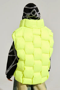 Betty Neon Yellow Weave Puffer Vest