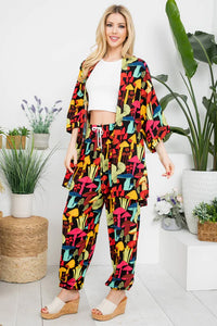 Kinoko Black Colorful Mushroom Print Kimono