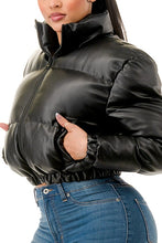 Carissa Black Faux Leather Puffer Bomber Jacket