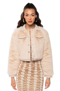 Rino Beige Faux Fur Moto Jacket