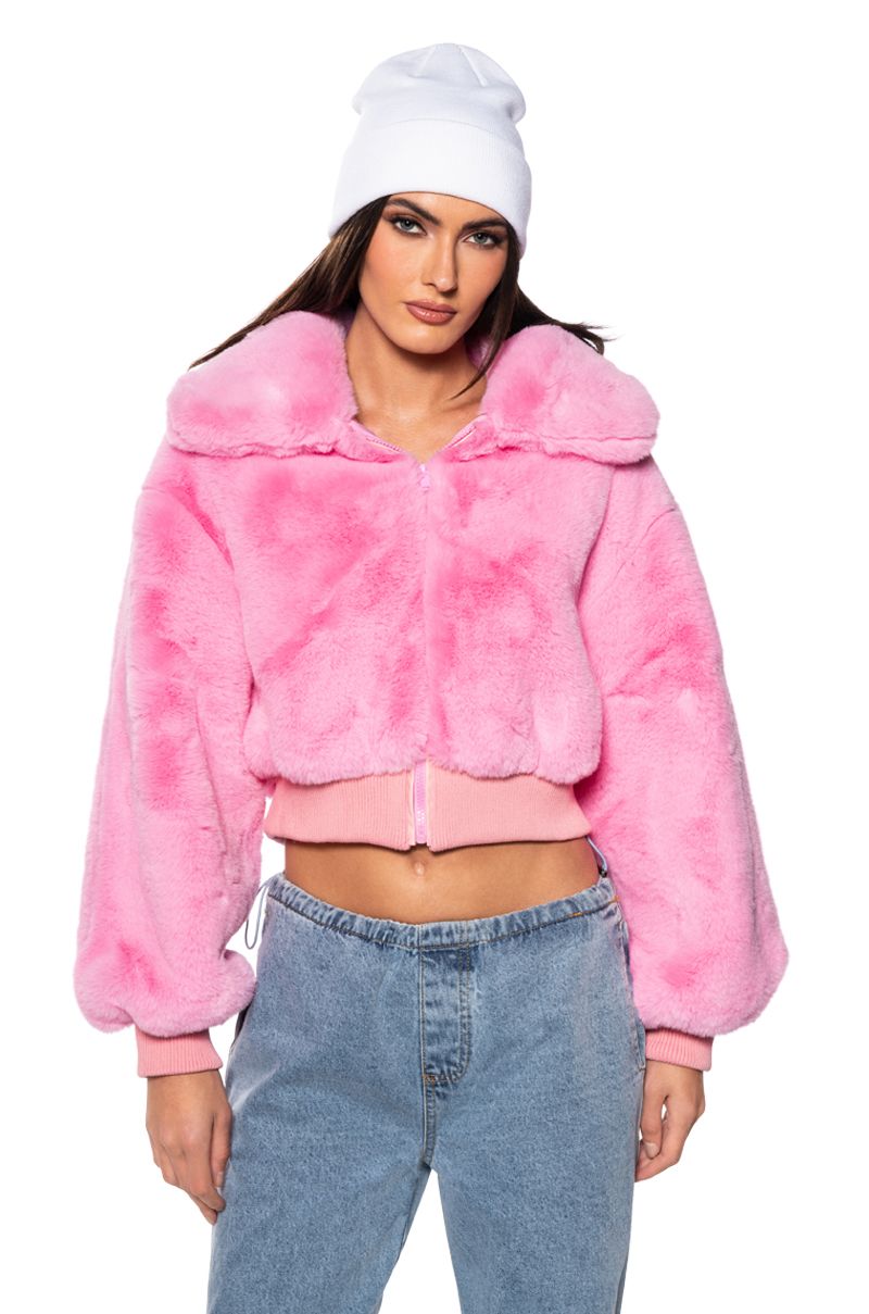 Christie Baby Pink Plush Faux Fur Bomber Jacket