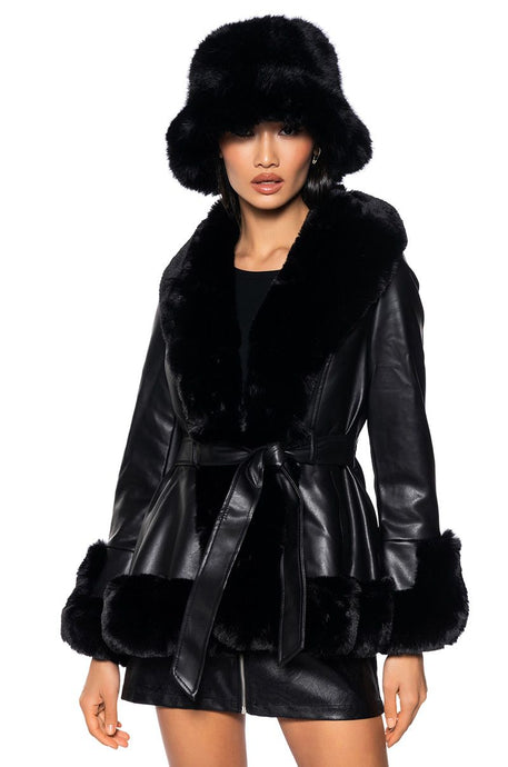 Louisa Black Faux Fur Peplum Trim Moto Jacket