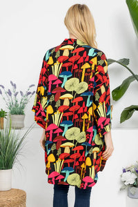 Kinoko Black Colorful Mushroom Print Kimono