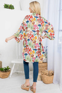 Kinoko White Colorful Mushroom Print Kimono