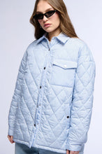 Julia Baby Blue Cozy Pinstripe Puffer Bomber Jacket