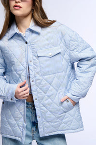 Julia Baby Blue Cozy Pinstripe Puffer Bomber Jacket