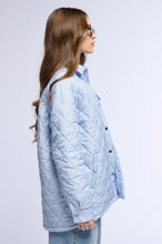 Julia Baby Blue Cozy Pinstripe Puffer Bomber Jacket