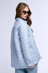 Julia Baby Blue Cozy Pinstripe Puffer Bomber Jacket