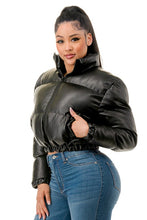 Carissa Black Faux Leather Puffer Bomber Jacket