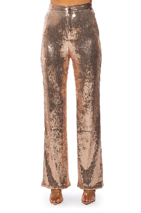 Belma Gold Disco Fever Sequin Embellished High Waist Flare Pant