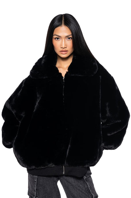 Brenda Faux Fur Black Oversized Bomber